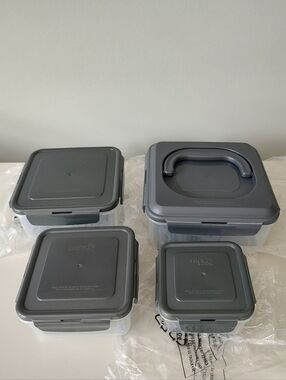 LocknLock Food Storage Nesting Set Gray Four Pieces Square NEW